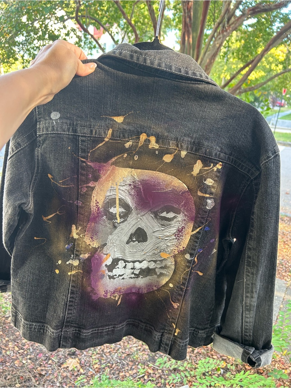 Dark Denim Graffiti Jacket with Gold & White Skull Art MISFITS
